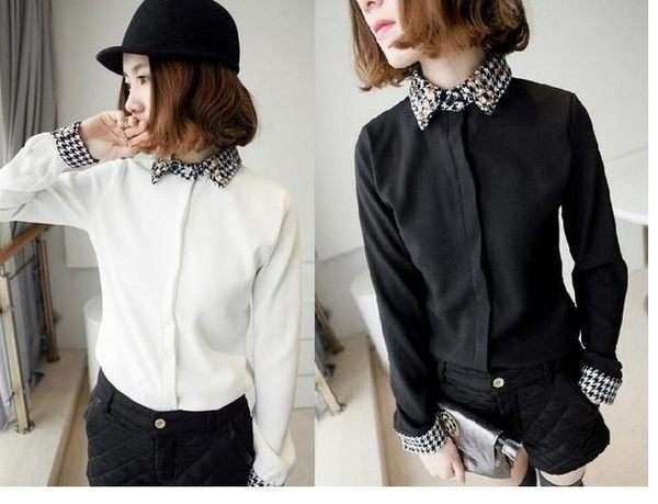 Chiffon Blouse with Classy Collar & Cuff (Available in Black & White)